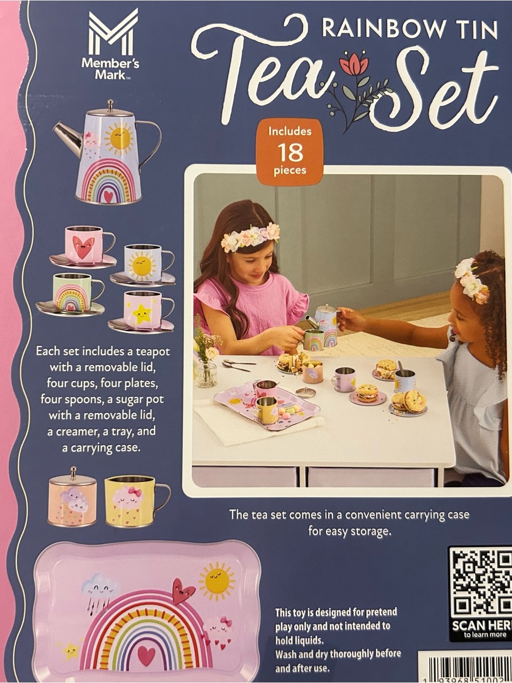 NIB MEMBER’S MARK 18 Piece Rainbow Tin Tea Set Imaginary Play - DISCONTINUED +3 - Picture 6 of 8
